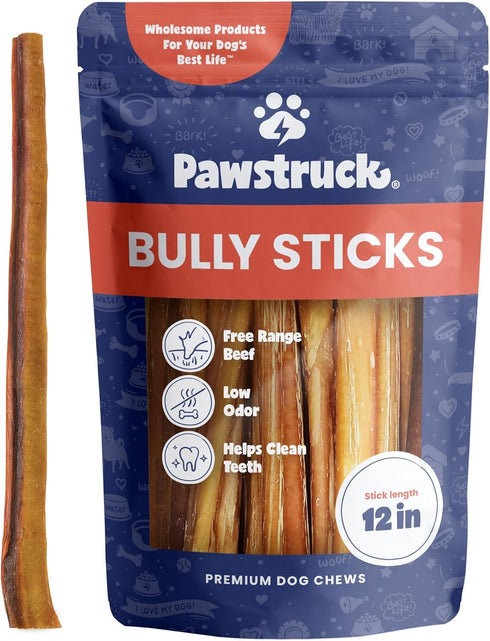Pawstruck All-Natural 12" Bully Sticks for Dogs - Long Lasting, Rawhide Free, 1 lb. Bag