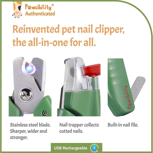 Reinvented Pet Nail Clippers, USB Rechargeable with LED Light, Razor Sharp Blade, Vets Recommended Tool for Dogs &