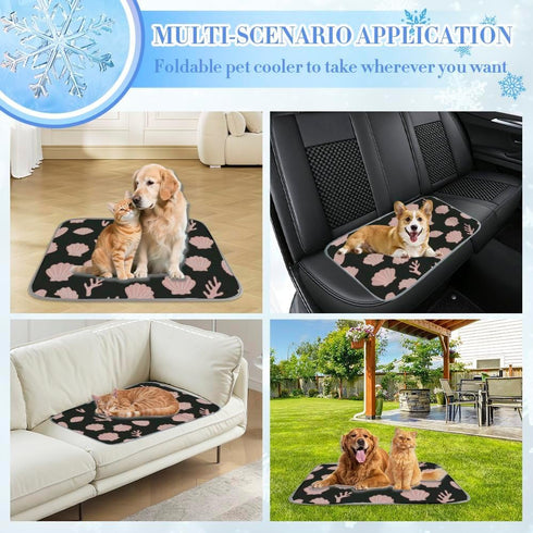 imiBBWQu Summer 27" 22" Dog Cooling Mat Seaweed Pink Black Cooling Mat for Large Dog Washable Cat Pet Pad Bed Smart Pet