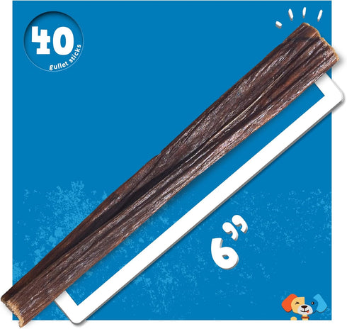 6-inch (40 Pack) Jack&Pup Gullet Sticks for Dogs Odor Free Joint Health Support Dog Chews Fresh and Savory Beef Gullet