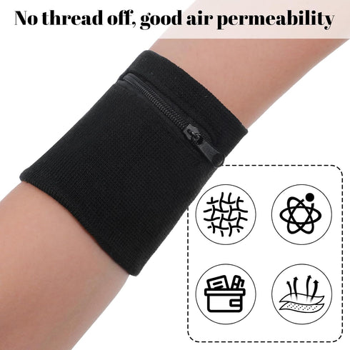 DOPENSPI 4PCS Wrist Wallet, Wrist Sweatband with Zipper Breathable Wristbands Ankle Wallet Coin Keys Storage Pouch