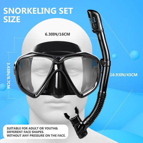 Snorkel Set Adult Snorkeling Gear Anti-Fog Panoramic Scuba Diving Mask and Dry Snorkel Tempered Glass Anti-Leak Snorkel