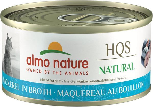 Almo Nature HQS Natural Mackerel, Grain Free, Additive Free, Adult Cat Canned Wet Food, Flaked, 24 x 70g/2.47 oz