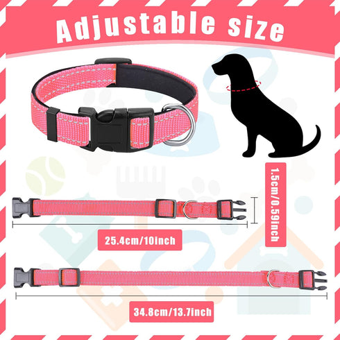 6 Pcs Reflective Dog Collar Soft Padded Breathable Nylon Pet Collar Adjustable Puppy Collar with Safety Locking Buckle for Dogs Cats Puppy Pets Accessories (Bright Color, Small)