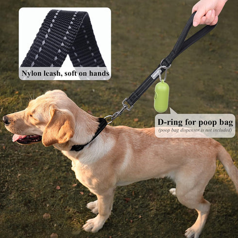 VIVAGLORY Short Dog Leash, Traffic Leash with Soft Padded Handle for Training & Walking, 18 inch, Black