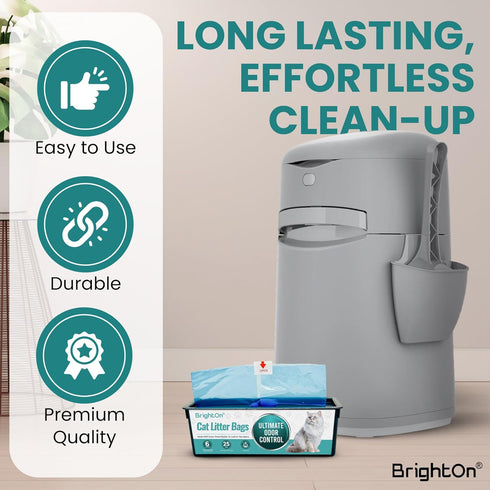BrightOn (75 3 Litter Bag Refill Roll for Genie Easy Roll Litter Bin, Ultimate Odor Control,(Unscented) Bags /