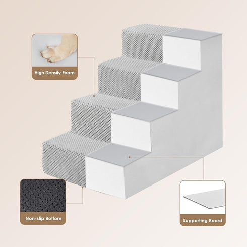 EHEYCIGA Dog Stairs for Bed, 18”H, 4-Step Non-Slip Indoor Ramp for Small Dogs and Cats, Light Grey