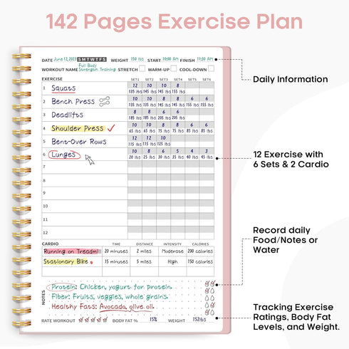 Fitness Workout Journal for Women & Men, A5(5.5" x 8.2") Workout Log Book Planner for Tracking, Progress, and Achieving Your Wellness Goals-Pink by Taja