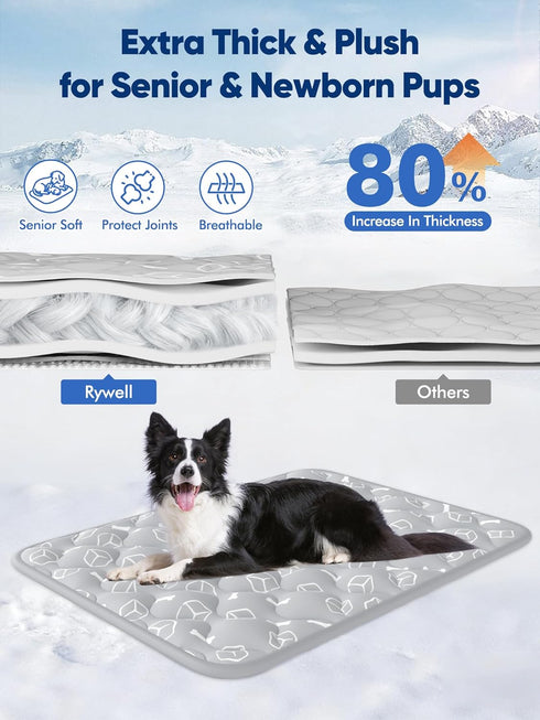 2.0, 36"*27" (Q-Max>0.5), Summer Rywell Dog Cooling Mat Elegant Grey, Thick & Durable Cooling Mat for Large Dogs