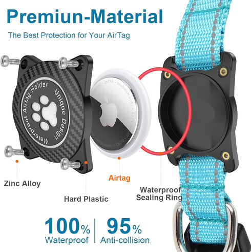 Airtag Dog Collar, Nylon Collar with Waterproof Holder, Reflective Adjustable Pet Collar for Heavy Duty Dogs