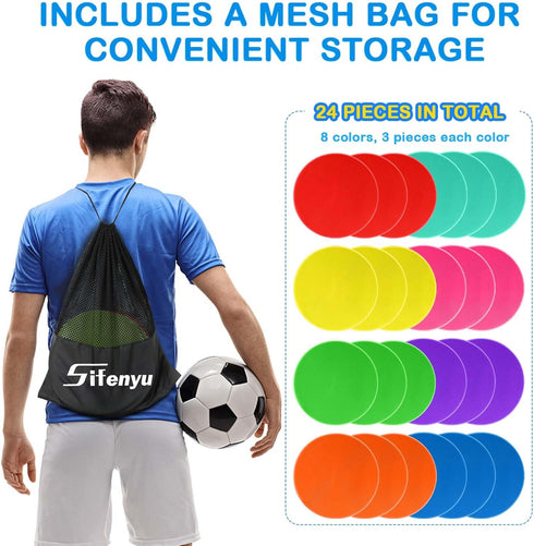 SIFENYU 9 inch 8/16/24 Poly Spot Markers Rubber Floor Dots Pcs Flat Cones Non-Slip Agility Markers Poly Spots for Gym