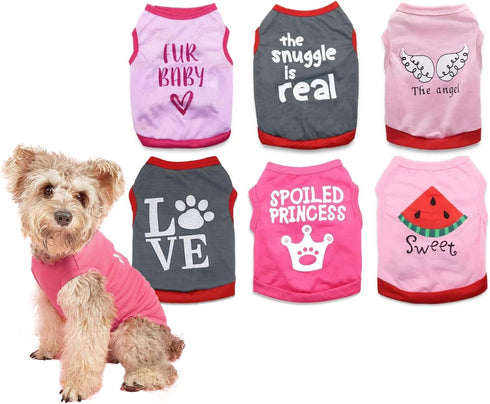 6 Packs Small Dog Puppy Shirts, Girls T Shirt for Small Dogs, Cat Clothing, Female Medium Puppy Tshirt