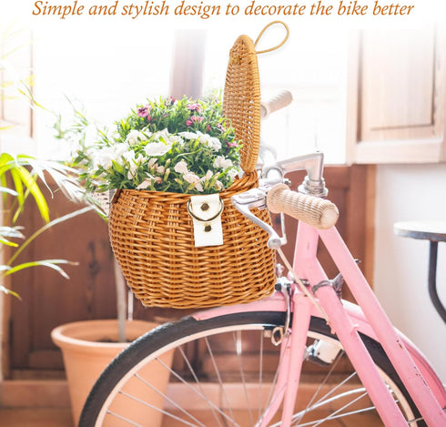 Kids Bike Basket Set, Handwoven Rattan Basket for Bike Scooter Tricycle with Lid and Shoulder Strap