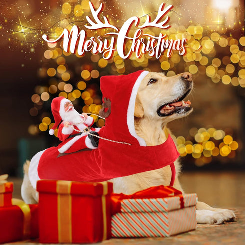 BWOGUE Santa Dog Costume Christmas Pet Clothes Santa Claus Riding Pet Cosplay Costumes for Small Medium Large Dogs Cats