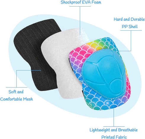 Knee Pads for Kids - Adjustable Protective Gear Set with Mesh Bag, Knee Pads and Elbow Pads for Girls 3-8 Years