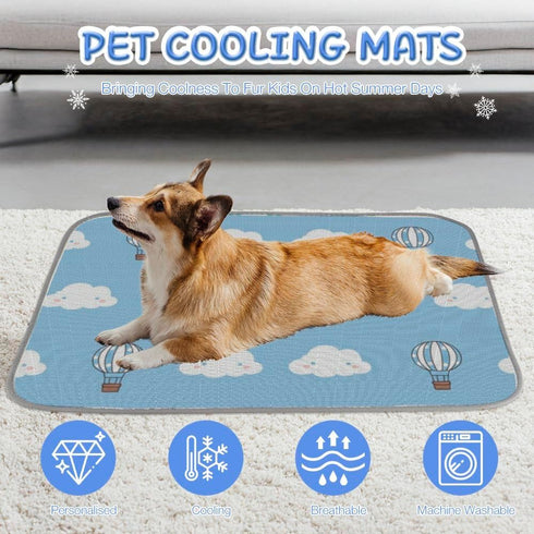 imiBBWQu Summer Summer 27" 22" Dog Cooling Mat Hot Ballon Clouds White Blue Dog Coolling Mat Washable Pad Pet Cooling
