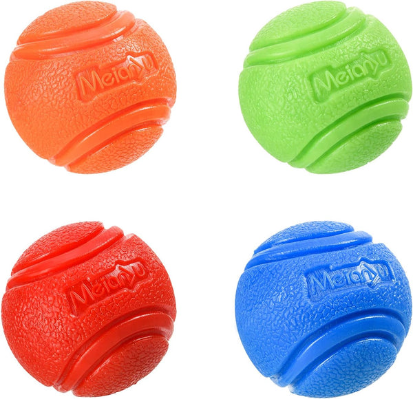 Dog Toy Balls - 4 PCS Rubber Ball Set, Chew Resistant High Bounce Textured Design for Small Breeds