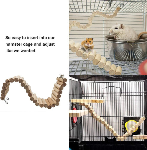 Hamiledyi Wooden Bridge for Hamster, Bendy Climbing Ladder, Long Suspension Bridge, Chew Toys for Small Pets