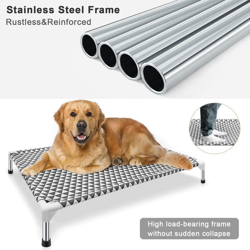 Elevated Outdoor Dog Bed, Updated Raised Pet Cot, Indoor Durable with No-Slip Rubber Feet, Fits up to 100lbs, Gray, L