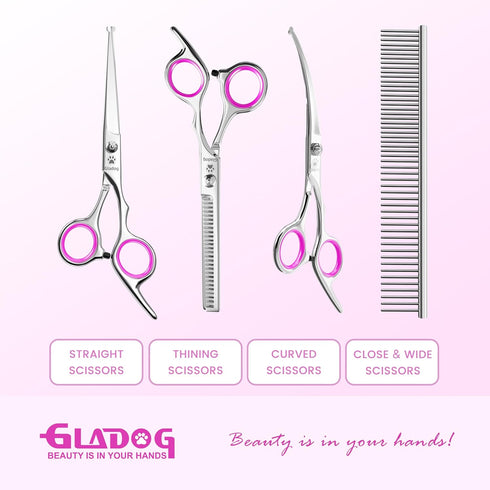 5 1 Set GLADOG Professional in Dog & Cat Grooming Scissors with Safety Round Tips, Sharp and Heavy-duty Pet Grooming