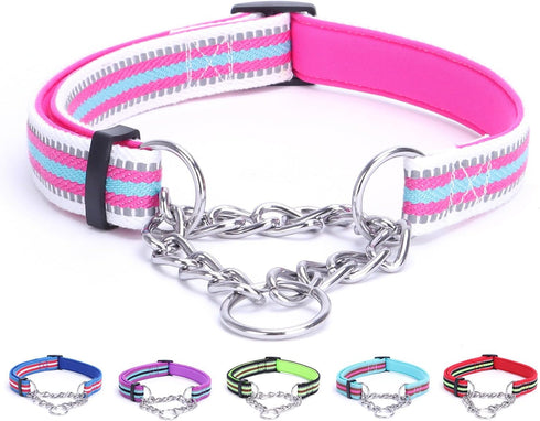 Reflective Martingale Dog Collar, Adjustable Soft Neoprene Padded Nylon Collar for Medium and Large Dogs (Rose Red)