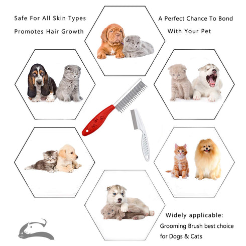 Pet Comb for Dogs & Cats, Small Grooming Comb 3 Combs, Stainless Steel Teeth Shedding Comb for Matted Fur