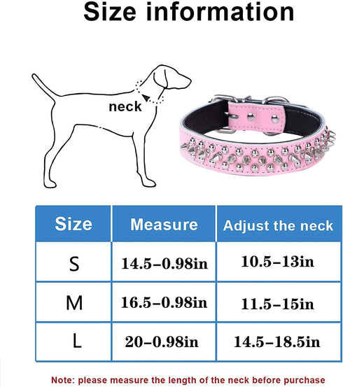 Adjustable Genuine Leather Spiked Studded Dog Collars for Small Medium Large Pets/Pit Bull/Bulldog/Pugs/Husky (M, Black2)
