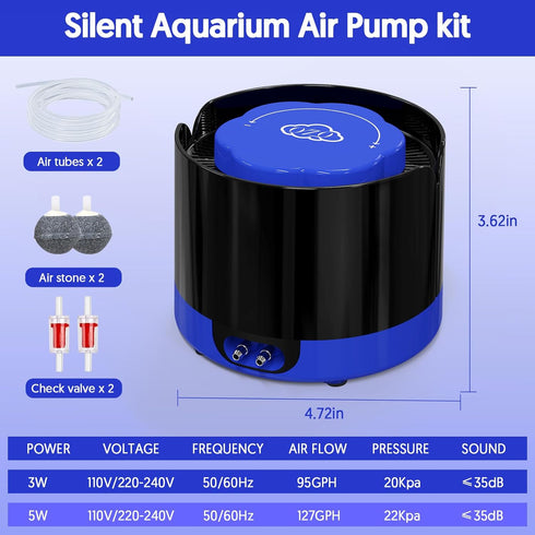 3W/5W 80 (3W) QZQ Aquarium Air Pump, Quiet Fish Tank Air Pump with Dual Outlets, Powerful Adjustable Oxygen Pump