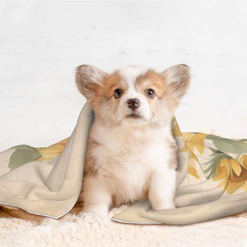 Futterya 3D Plush Pet Blanket Sunflower Bouquet Vintage Style Paw Print Design Soft Fluffy Blankets Throw for Dog Puppy