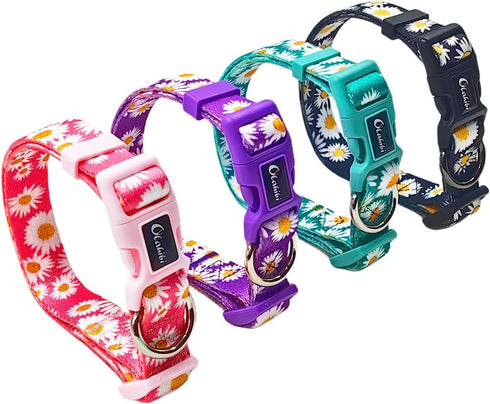 Dog Collar and Leash Set with Cute Daisy Pattern, Polyester Material, 5ft Leash for Small Dogs (Small, Purple Daisy)