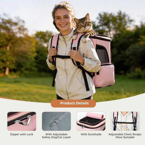 Backpack Backpack Backpack Lekereise Pet Carrier Expandable Cat for Small Dogs Cats, Dog Bag with Breathable Mesh, Pink