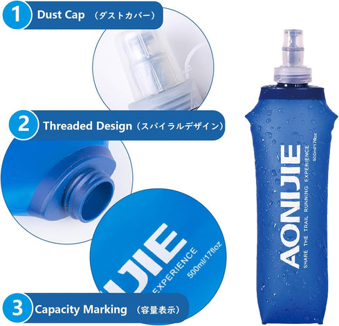 JEELAD Soft Folding Water Bottles BPA-Free Leak-Proof Hydration Bladder TPU Soft Collapsible Flask for Running Hiking