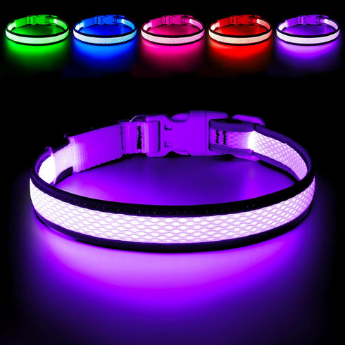 Flashseen LED Dog Collar, Light Up Dog Collar USB Rechargeable, Brightest Dog