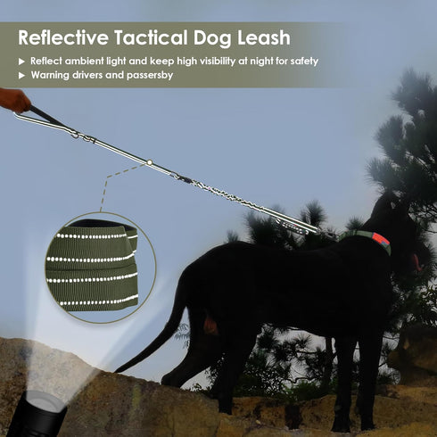 Tactical Dog Leash Heavy Duty - 4-6ft No Pull Bungee for Medium Large Dogs with Comfortable Padded Double Handle, Green