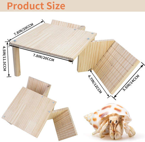 Set FlidRunest Wooden Large Hermit Crab W-Shaped Cave for Tank, Natural Hermit Crab Climbing Ladder Platform Toy, Safe