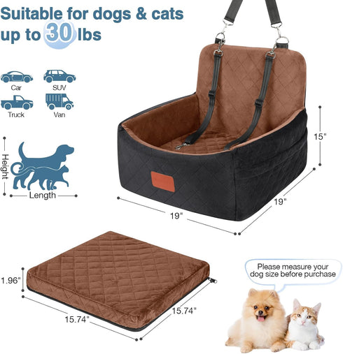 30lbs,Ultra Bottom,2 WOOAIDAGG Dog Car Seat for Small Dogs Under Soft Fabric & Memory Foam Pet Travel Car Bed,Washable