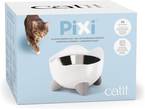 Catit PIXI Elevated Feeding Dish, Whisker Stress Free Food & Water Cat Bowl in White