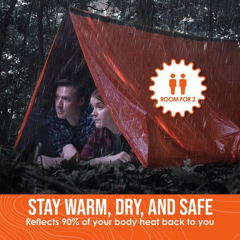 Go Time Gear Life Tent Emergency Survival Shelter, 2 Person Tent, Includes Survival Whistle & Paracord