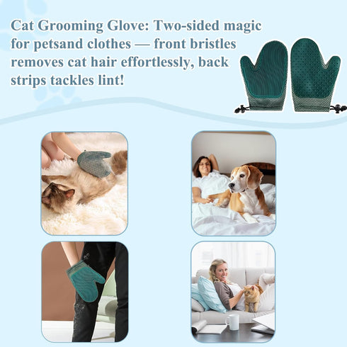 4 Pcs Cat Grooming Kit: Self-Cleaning Slicker Brush, Deshedding Glove & Corner Massagers for Shedding