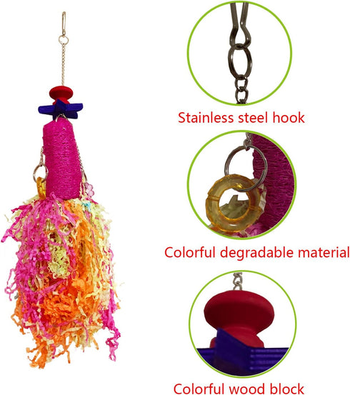 Vehomy Chicken Toys for Hen - 2pcs Natural Colorful Loofah Shredder Toys, Handmade Bird Chewing Foraging Hanging Toys