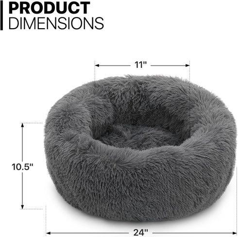 MoNiBloom 24"x24"x10.5" Dog Beds for Small Size Dogs Machine-Washable Long Plush Pet Beds Warming Cozy Soft Bed for Dogs and Cat, Dark Grey