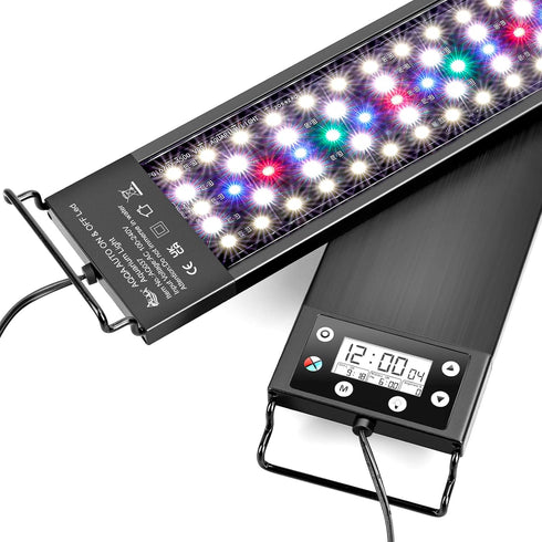 AQQA 16W Multi-Function Aquarium Light, Waterproof LED Fish Tank Light with Timer, 7 Colors, Full Spectrum