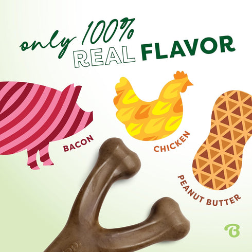 3-Pack, Pack Large Benebone Wishbone Durable Dog Chew Toy for Aggressive Chewers, Real Bacon, Chicken, Peanut Butter