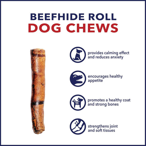 Pet Factory 100% USA Beefhide 8" Rolls Dog Chew Treats - Beef Flavor, 15 Count/1 Pack