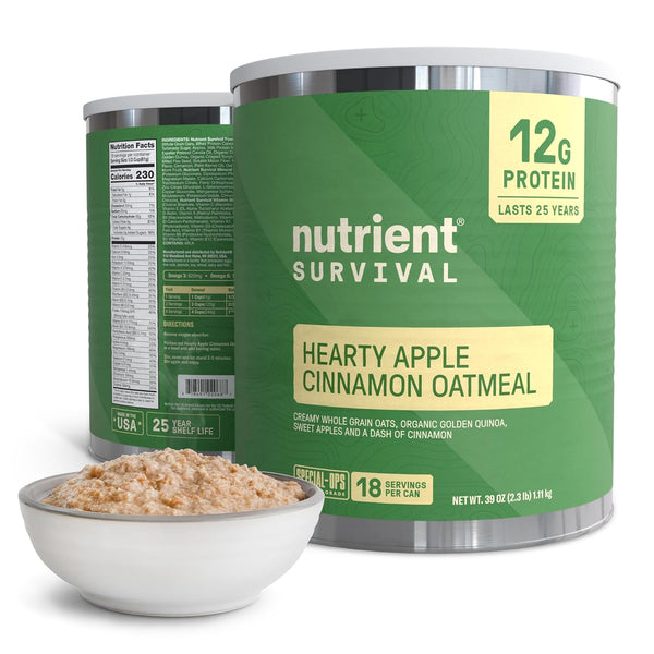 High Protein Oatmeal Instant, Hearty Apple Cinnamon, Freeze Dried Prepper Supplies &