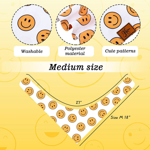 2Pcs One Happy Dude Dog Bandana Boho Smile Face Checkerboard Print Fabric Pet Scarf Medium Sizes Adjustable Pet Neckerchief Dog Bibs for Birthday Costume Accessories