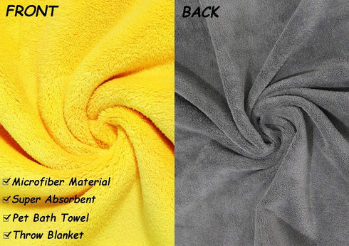 Super Absorbent Microfiber Dog Bath Towel for Small Dogs & Cats, Yellow & Grey 11.8" x 23.6"