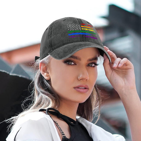 LGBT Pride Baseball Hat, Rainbow Denim Adjustable Vintage Cap, Love is Love for Men and Women