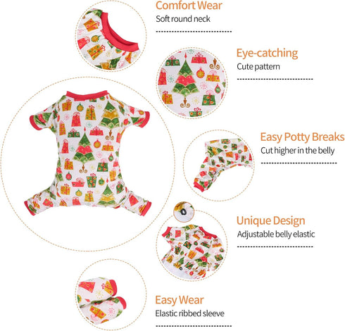 CuteBone Small Dogs Christmas Outfit, Soft Puppy Onesies Pjs Dog Pajamas, Comfy Doggie Jumpsuit
