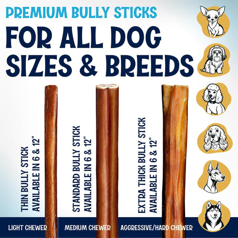 (12 Inch, 10 Pack), 9 100% Odor-Free Thin Bully Sticks Ounce Bag, Fully Digestible Beef Pizzle Chews, Grass-Fed